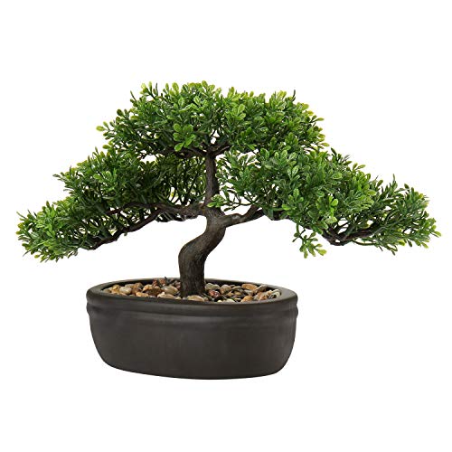 Künstliche Bonsai im Topf, Künstliche Bonsai Baum, Bonsai Kunstpflanze Wie Echt, Japanische Deko Kunstbaum Bonsai Podocarpus, Künstliche Zimmerpflanzen für Baddeko Desktop Büro Fensterbank, Mittel von Hollyone