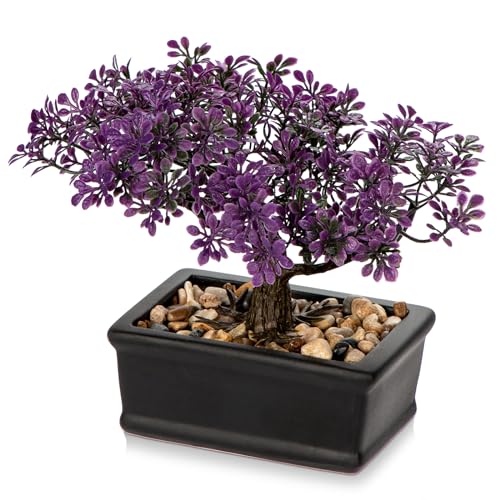 Künstliche Bonsai im Topf, Künstliche Bonsai Baum, Bonsai Kunstpflanze Wie Echt, Japanische Deko Kunstbaum Bonsai Podocarpus, Künstliche Zimmerpflanzen für Baddeko Desktop Büro Fensterbank, Klein von Hollyone