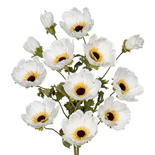 Künstliche Mohnblumen für Heimdekoration, 3 Pcs Langstielige Realistische Künstliche Seidenblumen, Künstlicher Mohn für Küche Hochzeit Dekoration Blumenarrangement, Tischaufsteller (Weiß) von Hollyone