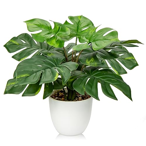 Monstera Pflanzen Künstliche im Topf 32cm, klein Kunstpflanzen Wie Echt, Topfpflanzen Deko Monstera, Künstlich Zimmerpflanze für Haus Küche Desktop Wohnzimmer Deko Büro von Hollyone