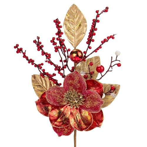 2 Stück Weihnachten Blumen Dekor 46CM, Glitzer Weihnachten deko, Glitter Weihnachtsbaumschmuck Blume, Weihnachtsbaum Blumen Rot für Hochzeit Weihnachtsbaum Neujahr Ornamente Girlande von Hollyone