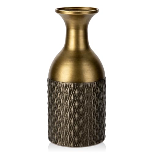 Zinnvase, Blumenvase Modern, 27cm Eiserne Vase Vintage für Blumen, Blumenvase Bronze für Heimdekoration, Rustikale Vase Metall mit stereoskopischen Mustern für Arrangement Hochzeit Wohnzimmer von Hollyone