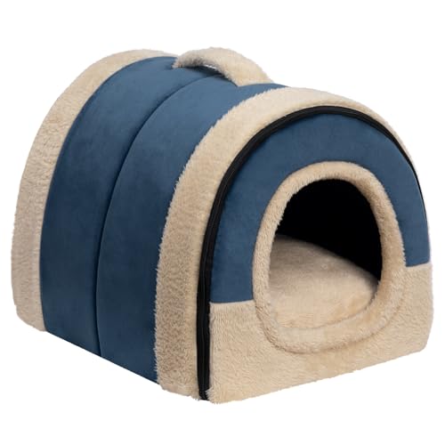 Hollypet Katzenbett Kleines Hundebett, 2-in-1 Faltbare Haustierbett für Katzen & Kleine Hunde, Warmes Höhlennest Kristallsamt-Katzenhöhle Indoor Outdoor, Dunkelblau Hollypet Katzenbett Kleines Hundebett, 2-in-1 Faltbare Haustierbett für Katzen & Kleine Hunde, Warmes Höhlennest Kristallsamt-Katzenhöhle Indoor Outdoor, Dunkelblau von Hollypet