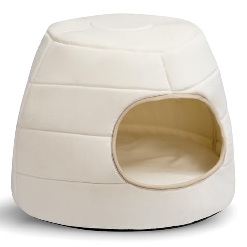 Hollypet Katzenbett Kleines Hundebett, 2-in-1 faltbares Haustier-Höhlenbett Warmes Samt-Welpenbett Haustierbett, Beige, L(50 * 45cm) von Hollypet