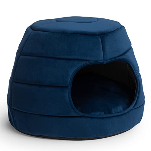 Hollypet Katzenbett Kleines Hundebett, 2-in-1 faltbares Haustier-Höhlenbett Warmes Samt-Welpenbett Haustierbett, Blau, L(50 * 45cm) von Hollypet