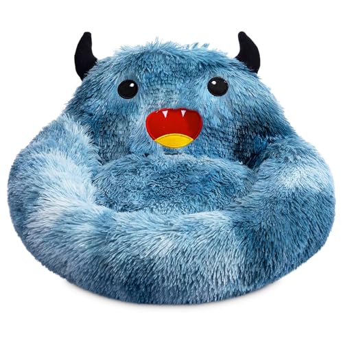 Hollypet Selbstwärmendes Donut-Haustierbett, rund, Kunstfell, luxuriös, gemütliches Katzennest, Monster-Schlafbett für Katzen und Hunde, Blau, Größe L von Hollypet