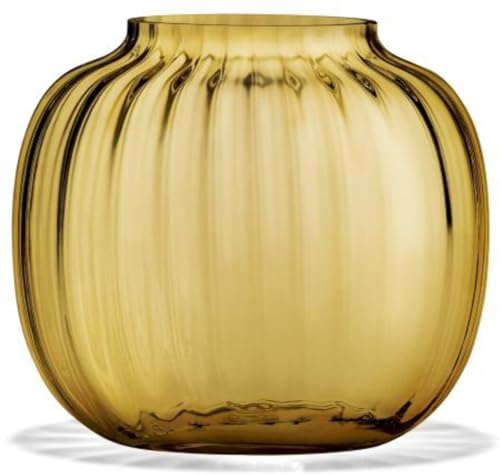 Holmegaard Ovale Vase H12.5 Primula optisches Muster mundgeblasenem Glas, gelb von Holmegaard