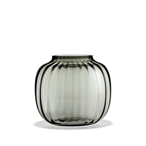 Holmegaard Ovale Vase H17.5 Primula optisches Muster mundgeblasenem Glas, grau von Holmegaard