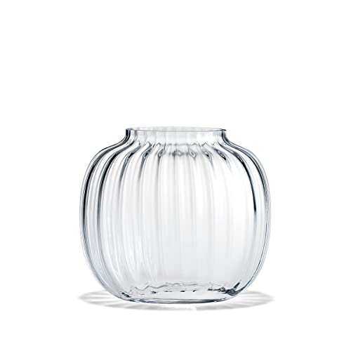 Holmegaard Ovale Vase H17.5 Primula optisches Muster mundgeblasenem Glas, klar von Holmegaard