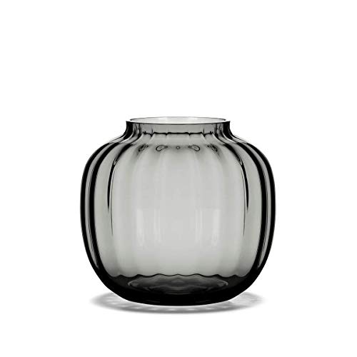 Holmegaard Vase H12.5 cm Primula Optisches Muster aus mundgeblasenem Glas, grau von Holmegaard