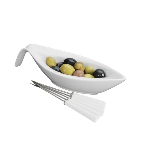 Holst Porzellan BAT 123 FO 5-tlg. Porzellan Olivenset Schale & 4 Gabeln Weiß 23 x 8 x 5 cm 1 Set von Holst Porzellan