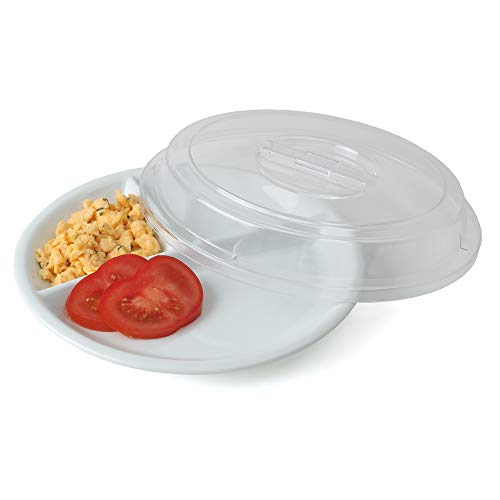 Holst Porzellan GVP 003 SET 2-tlg. Abteil-Speisenplatte mit Schutzcloche glasklar, weiß von Holst Porzellan