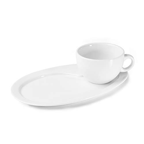 Porzellan Servierteller/Frühstücksteller mit Milchkaffeetasse/Trinkbecher "Palermo" 0,35 l von Holst Porzellan