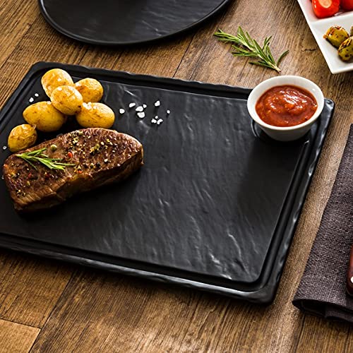 Holst Porzellan SDS 013 Steakplatte/Steakteller 33 x 24 cm Schieferdesign glänzend schwarz, Hartkermaik von Holst Porzellan