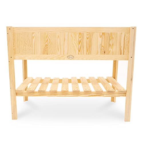 Holtaz Hochbeet Sarah aus Holz für den Garten Balkon Gartenbeet Blumenbeet Blumenkasten Pflanzkasten mit Folie und praktische Ablage 116x57x89 cm Naturbelassen von Holtaz