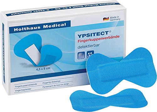 50 Stück - YPSITECT Fingerverband Finger Wund Pflaster | detektierbar + elastisch | 4,5 x 8 cm | blau von Holthaus Medical