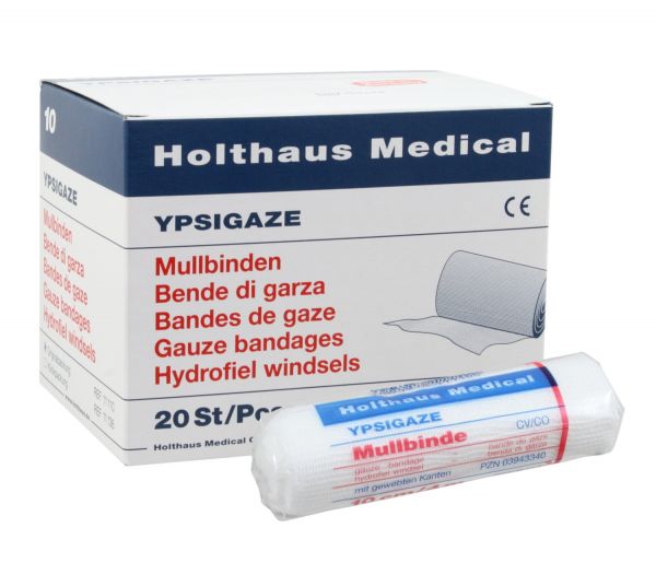 YPSIGAZE Mullbinde, 10cm x 4m, gewebte Kanten, zur Fixierung von Wu... von Holthaus Medical