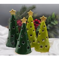 Handgefertigt Leuchte Teelicht Steinzeug Keramik Bäume Grün Rustikale Gelb Stern Weihnachtsdekoration Urlaub Bauernhaus Dekor Lehrer Geschenk von HoltzapplePottery