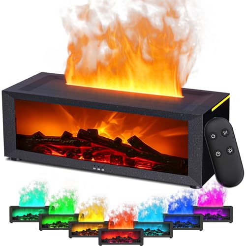 Holwim Aroma Diffuser mit LED Kamin, Duftöl Diffusor für Ätherische Öle mit 7-Farben-Licht Flammeneffekt, 150ml Luftbefeuchter mit Fernbedienung, 4 Timer, Wasserlose Abschaltautomatik (Schwarz) von Holwim