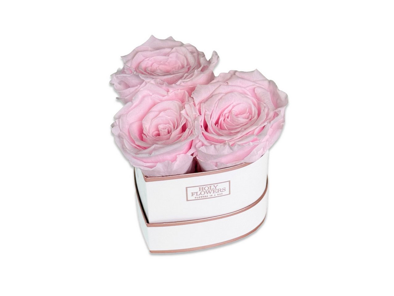 Kunstblume Rosenbox Herz Rosé, 3 konservierte echte Rosen, 1- 3 Jahre haltbar Infinity Rose, Holy Flowers, Höhe 10 cm von Holy Flowers