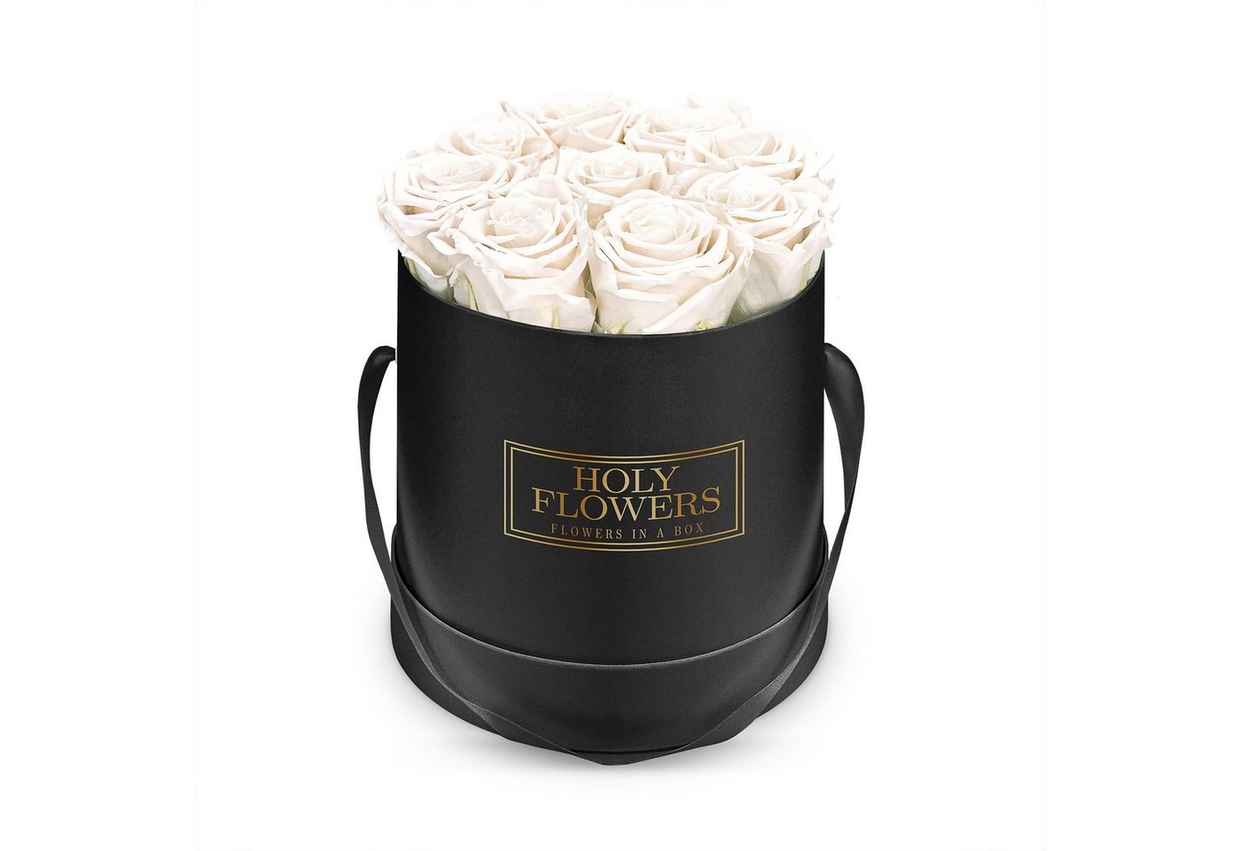 Kunstblume Runde Rosenbox schwarz mit 8- 12 Infinity Rosen I 1- 3 Jahre haltbar Infinity Rosen, Holy Flowers, Höhe 18 cm von Holy Flowers