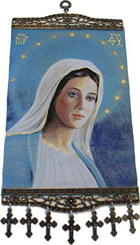 Holy Land Market Extra großer Wandbehang mit Wärmedruck auf synthetischem Stoff, dekoriert (44 x 20 cm) (Gesegnete Mutter Maria Stil I) von Holy Land Market