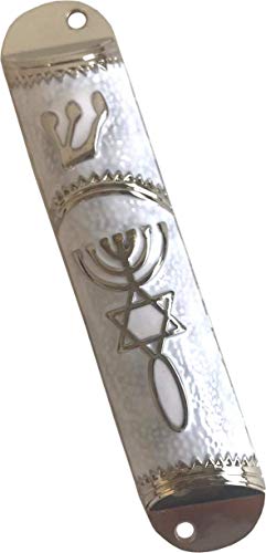 Holy Land Market Messianic Seal Mesusa-Schutzhülle, 10,4 cm (4,1 Zoll) mit Schriftrolle im Lieferumfang enthalten, Weiß – silberfarbener Rahmen) von Holy Land Market
