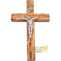 Olivenholz Kruzifix | 25 cm | 10 " Großes Wand Kruzifixkreuz Einfaches Holzkreuz Made Im Heiligen Land Gesegnetes Heiliges Für Die von HolyLandCarvingsCo