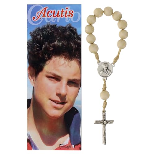 10er Rosenkranz Carlo Acutis, aus cremefarbenem Holz von Holyart