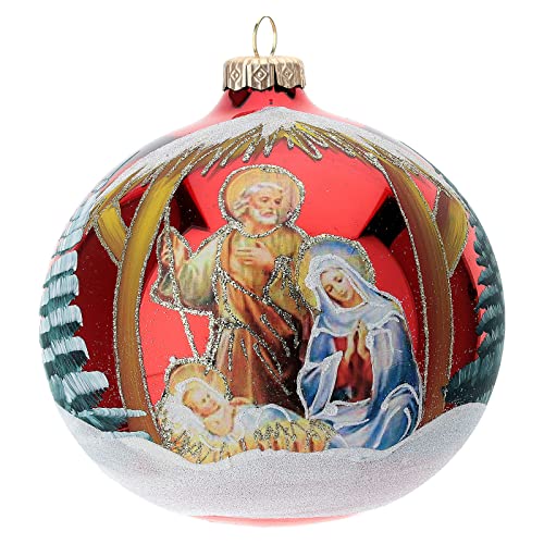 Christbaumkugel aus Glas mit Motiv der Heiligen Familie rot, 150 mm Christbaumkugel aus Glas mit Motiv der Heiligen Familie rot, 150 mm von Holyart