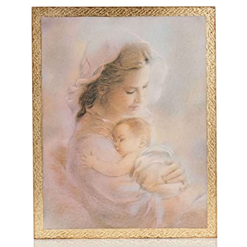 Druckbild aus Holz Madonna mit Kind R. Blanc von Holyart