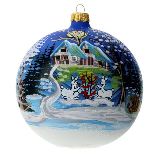 Holyart Christbaumkugel aus Glas handbemalt Winterlandschaft,120 mm von Holyart