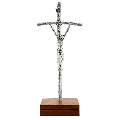 Holyart Kruzifix Pastoral Kreuz Johannes Paul II silbrigen Metall von Holyart