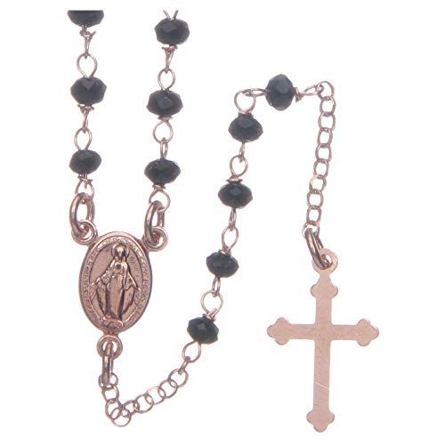 Holyart Rosenkranz im klassischen Stil aus 925er Silber mit schwarzen Perlen Rita von Cascia, Roségold von Holyart