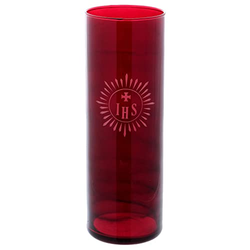 Holyart Rotes Glas für Kerze IHS Symbol von Holyart