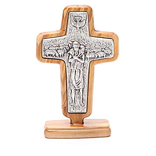 Holyart Tisch Kruzifix Papst Franziskus Olivenholz und Metall 13x8.5cm von Holyart
