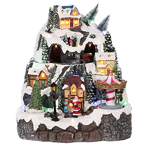 Holyart Winterszene Berg mit Zug und Karussell 30x25x15 cm Licht und Musik von Holyart