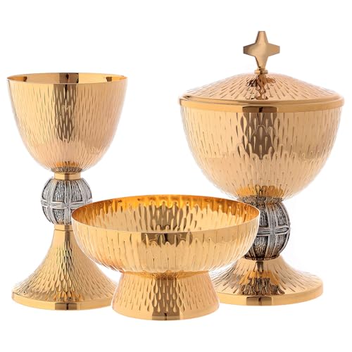 Kelch Ziborium Hostienschale ziseliertes Messing mit zweifarbige, Kelch von Holyart