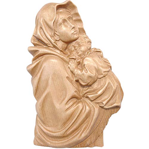 Relief Gottesmutter von Ferruzzi Grödnertal Holz patiniert, 12 cm (4.73 inc.) von Holyart