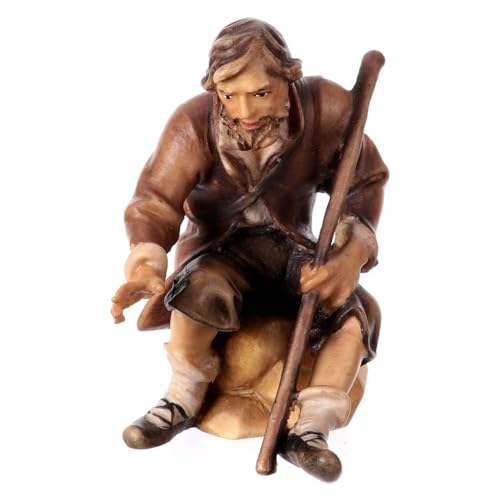 Sitzender Hirte mit Stock 10cm Grödnertal Holz Mod. Original von Holyart