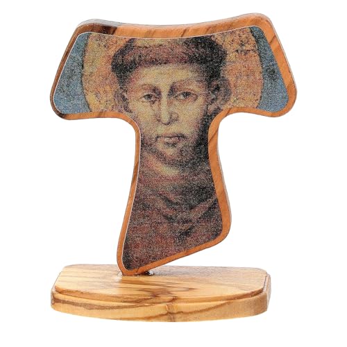 Tau aus Assisi-Holz mit Sockel und Heiligem Franziskus, 10 cm von Holyart