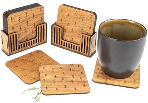 Glas Untersetzer 6er Set aus Eiche mit Wald Motiv – Runde Holz Untersetzer geölt – Natur Tischuntersetzer für Gläser & Tassen – Handgefertigt von Holz Frank