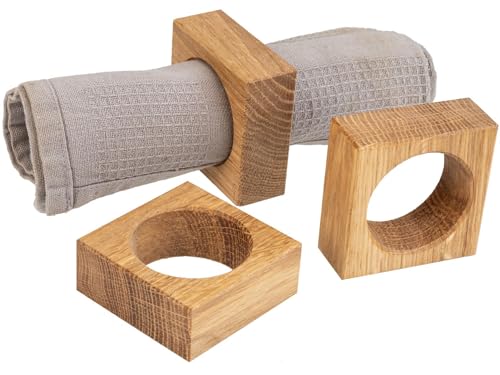 Hochwertiger Serviettenhalter aus Geölter Eiche - Stilvoller Serviettenring 6,5x2,5 cm - 6er Set von Holz Frank