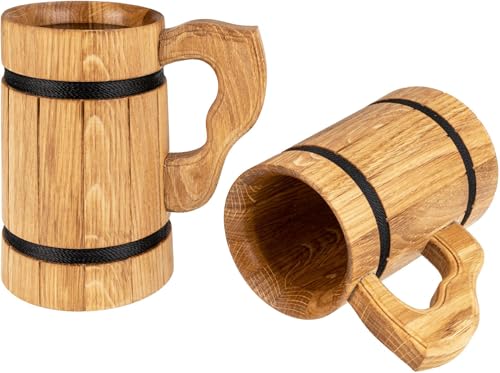 Hochwertiger schlanker Bierkrug aus geölter Eiche - rustikaler Humpen-Krug innenbeschichtet (ca. 0,5 Liter) von Holz Frank