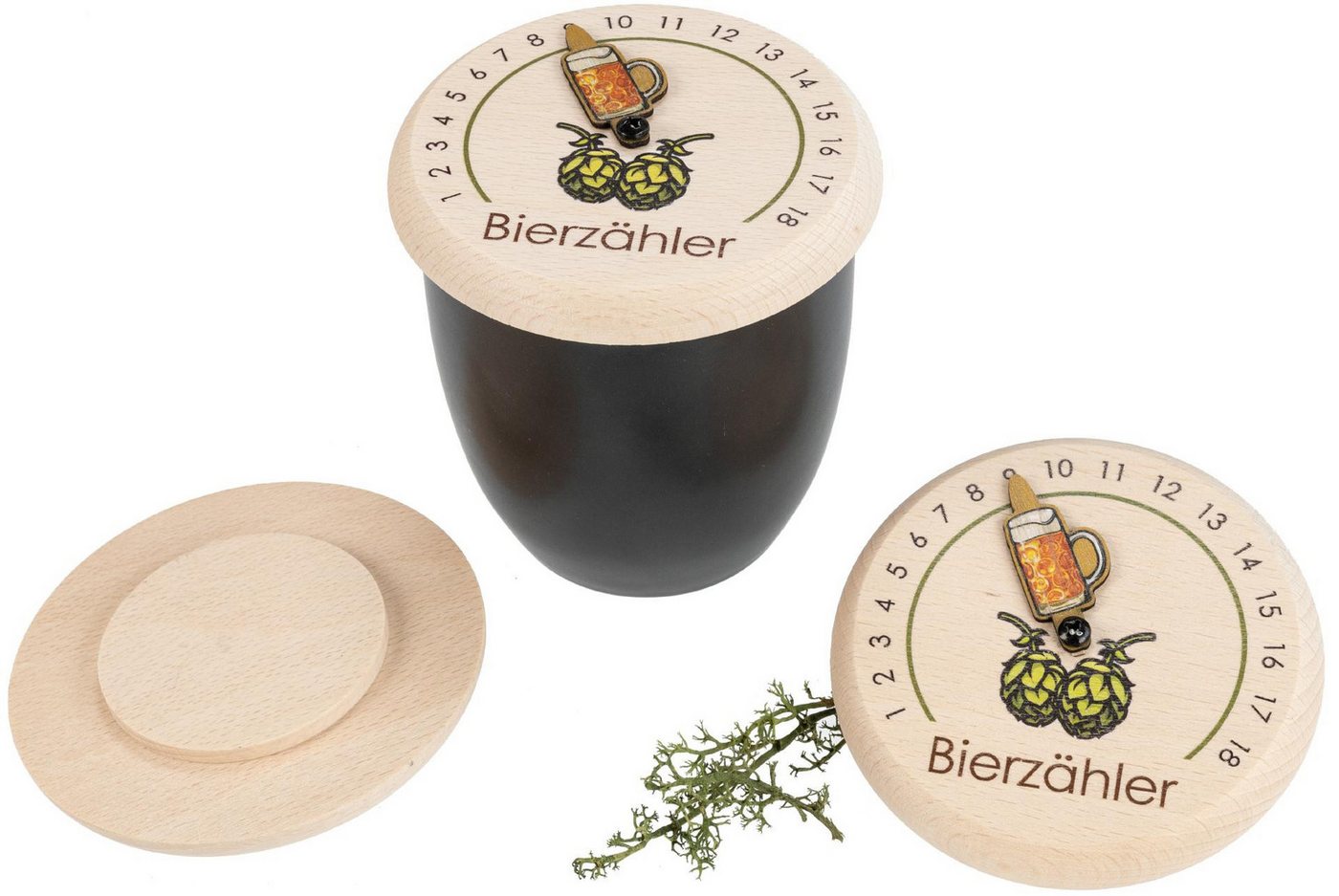 Holz Frank Bierdeckel Bierdeckel aus FSC® Buchenholz mit Bier-Zähler & drehbarem Zeiger von Holz Frank