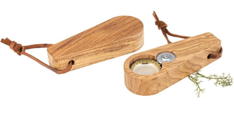Holz Frank Flaschenöffner Edler Holz Flaschenöffner aus geölter Eiche mit Lederband von Holz Frank