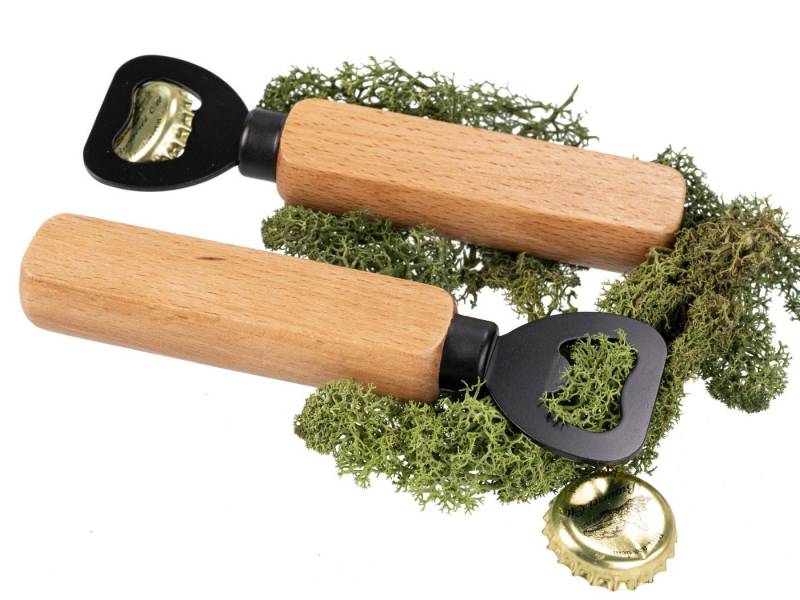 Holz Frank Flaschenöffner Flaschenöffner mit FSC® Buchenholzgriff & schwarzer Edelstahlklinge von Holz Frank