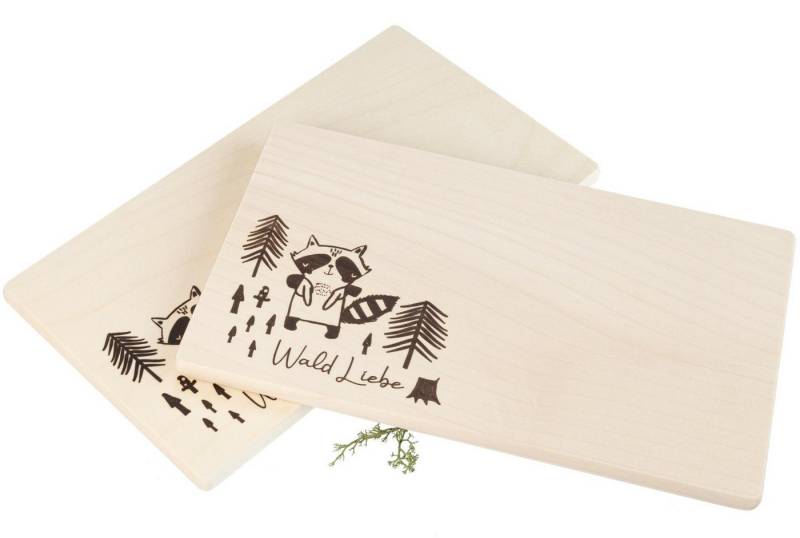 Holz Frank Frühstücksbrett Frühstücksbrett FSC® Ahorn 26 x 15 x 1,2 cm - Wald Liebe mit Waschbär, Holz von Holz Frank