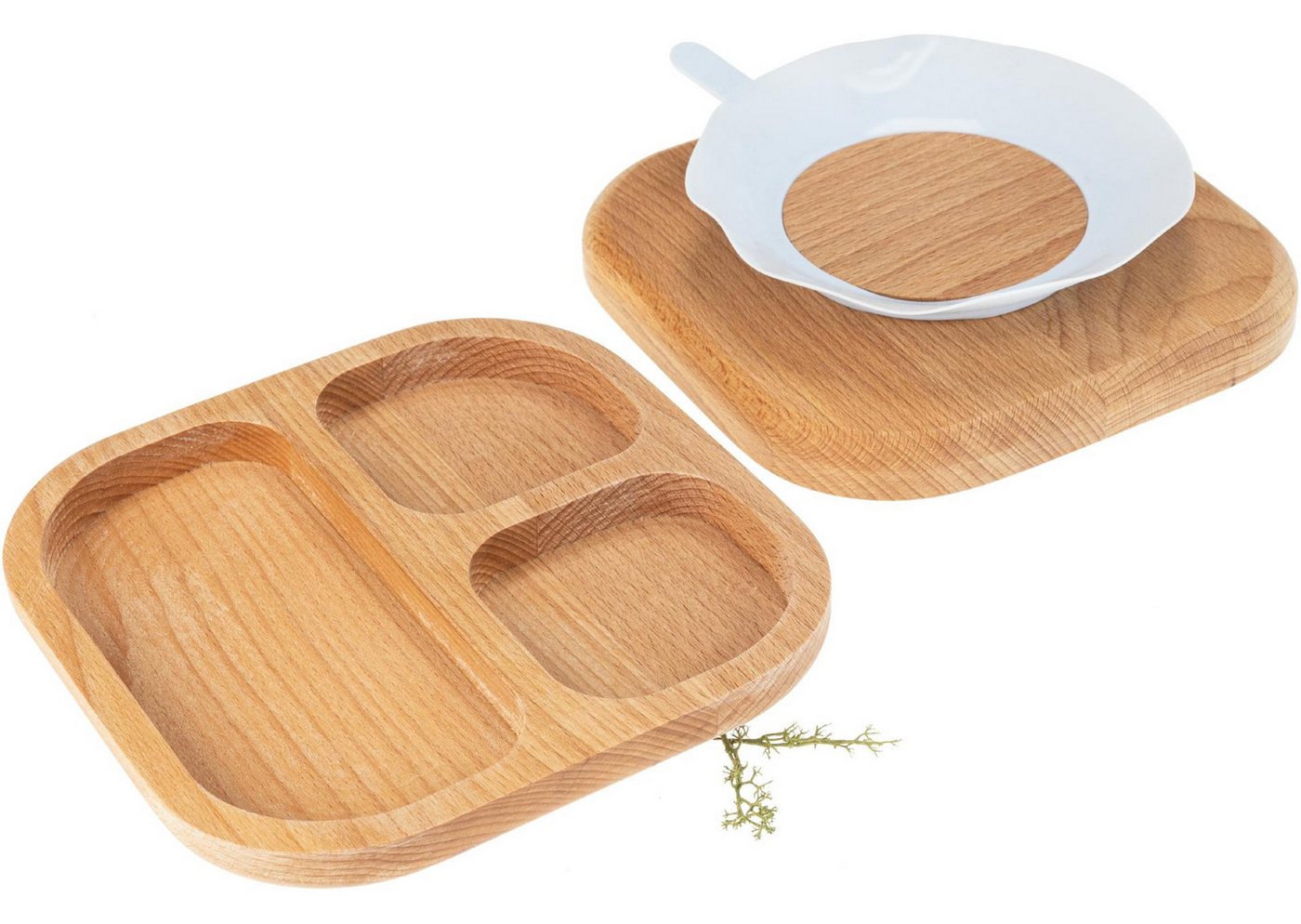 Holz Frank Kindergeschirr-Set Holz Kinderteller dreifach unterteilt aus Buche mit Saugnapf Hellblau, Holz von Holz Frank