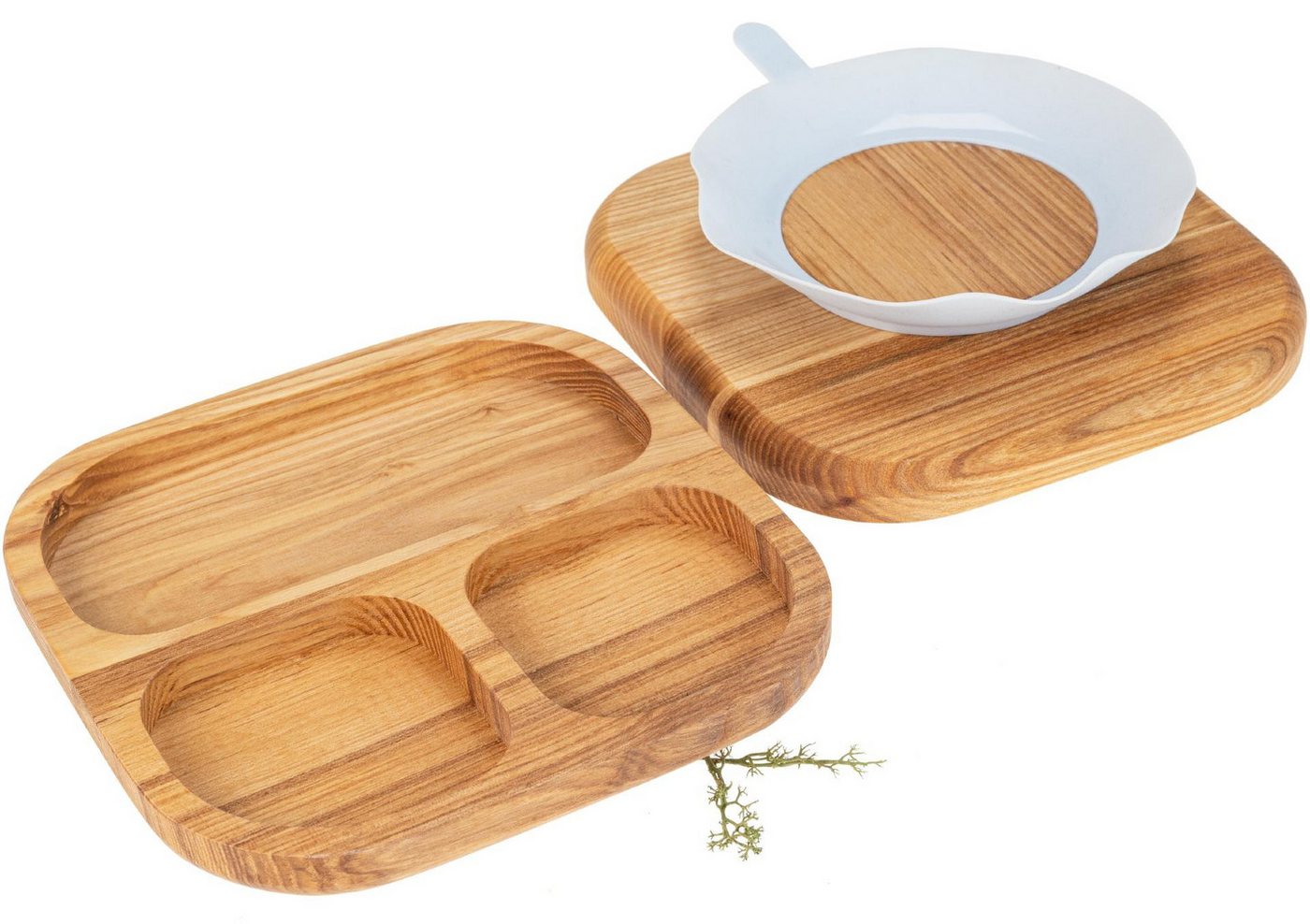 Holz Frank Kindergeschirr-Set Kinderteller dreifach unterteilt aus Esche geölt mit Saugnapf Blau, Holz von Holz Frank
